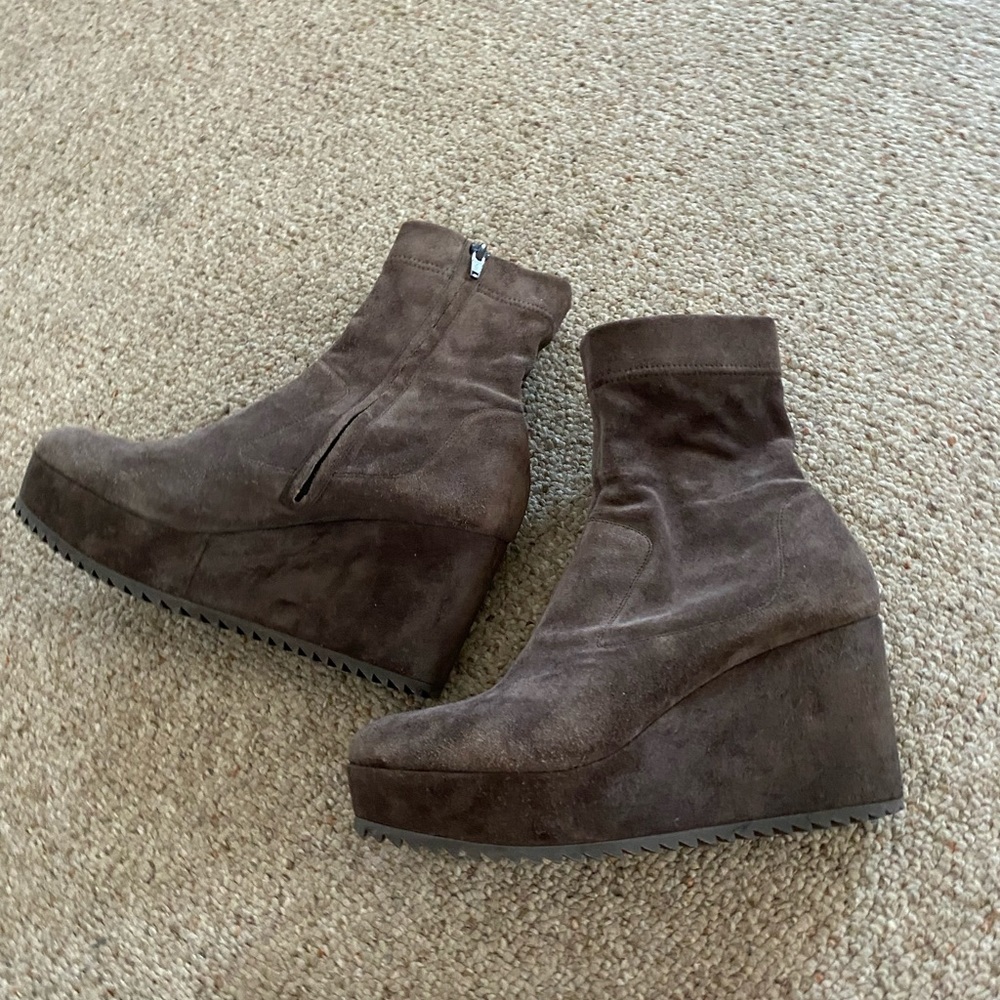 Pedro Garcia grey suede platform wedge booties, size 41